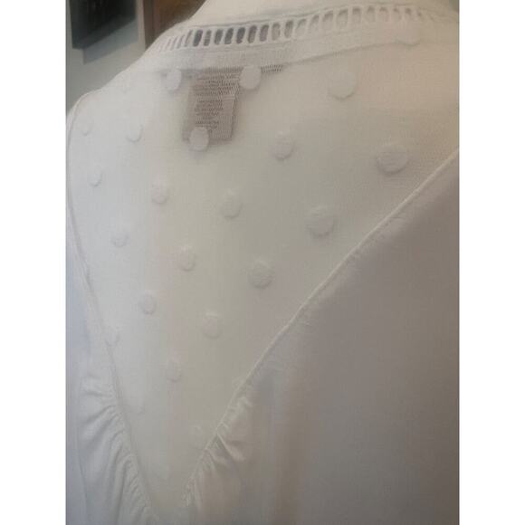 ANN TAYLOR LOFT V NECK SHORT SLEEVE WHITE POLKA DOT WOMENS LARGE - Picture 5 of 5